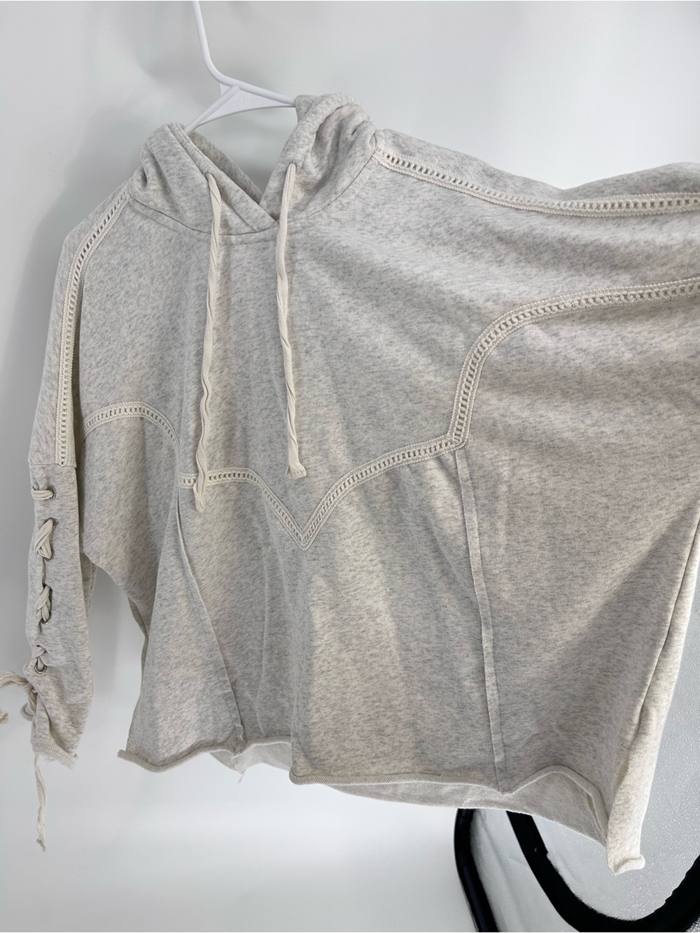 POL Urban Boho Lace-Up Hoodie - Oatmeal S - Picture 3 of 6